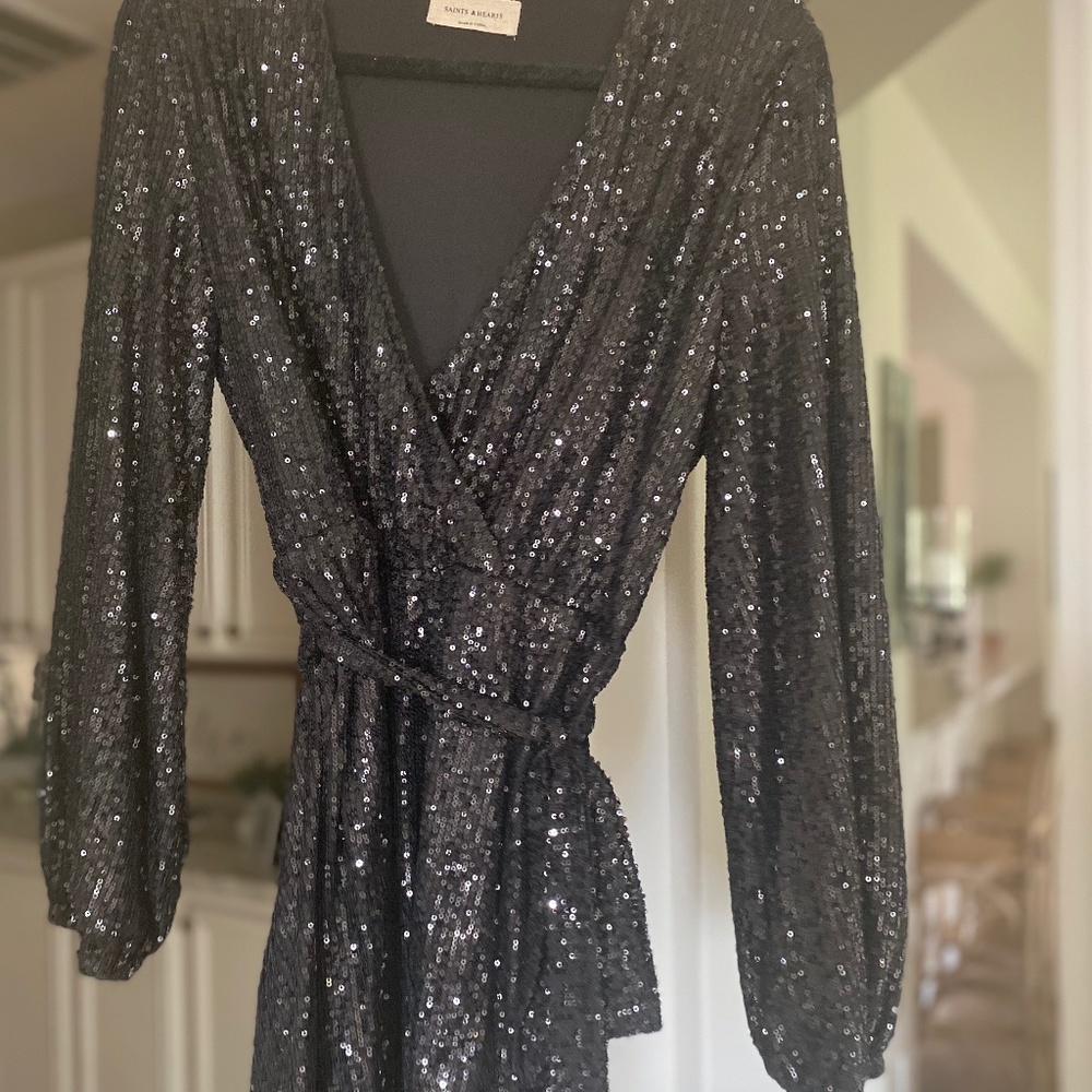 Sequin Wrap Jumpsuit - Black